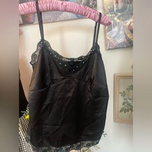 Black Whimsygoth floral embroidered slip blouse